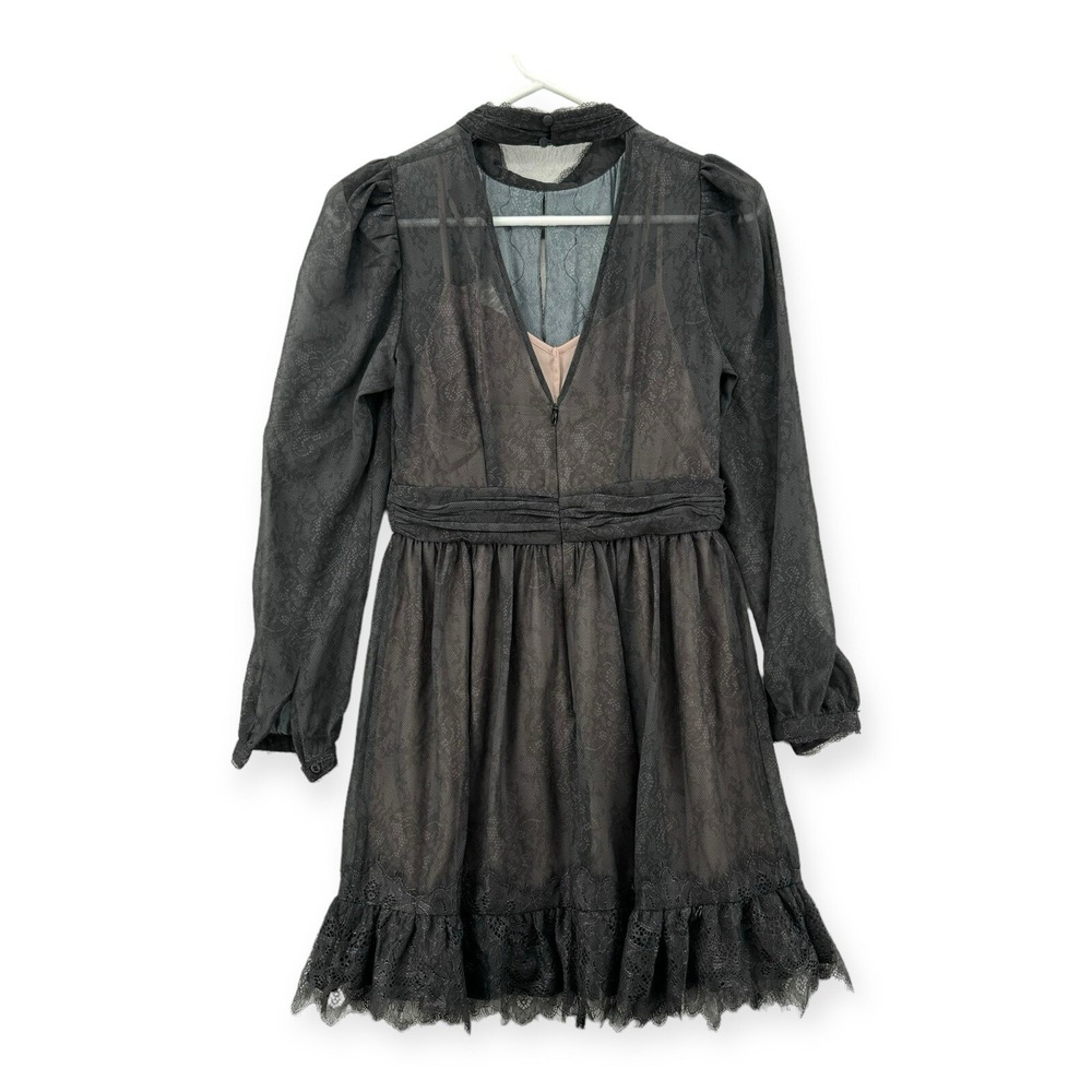 French Connection Dayo Lace Dress Womens 0 Dayo Black Print Sheer Lined NWT - Picture 2 of 12